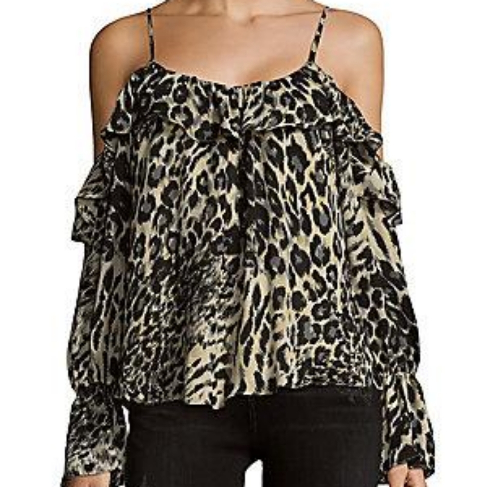 PARKER Printed Cold Shoulder Top In Leopard S.
